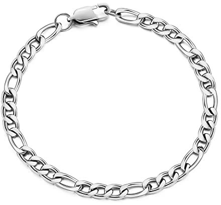 AFSTALR Figaro Armband Herren Edelstahl Silber Kette 6mm breit Figarokette Armkette Länge 21cm, Schmuck Geschenk für Manner