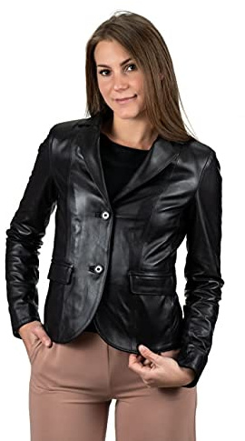 Pelletterie Borghese | Giacca Pelle Donna | Nero | Giacca Elegante | Blazer | Giubbotto Pelle | Vera Pelle | Made in Italy | BLAZER (40, Nero)