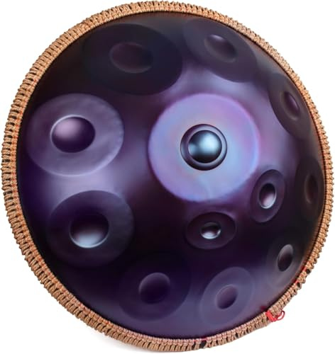 LOMUTY Handpan 440 HZ Avanzado, 12 Notas 22 Pulgadas 56cm en D Menor Tambor de Acero, Handpan-Drum con Baquetas, Funda, Soporte y Partituras, para Meditación y Yoga, Morado