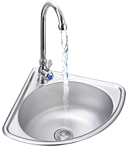 Sxlawesom Stainless Steel Hand Sink with Bracket, Wall Mount Hand Wash Sink, Mini Corner Washbasin for Bathrooms, Laboratories, RV (Color : Silver, Size : Kit#A4)