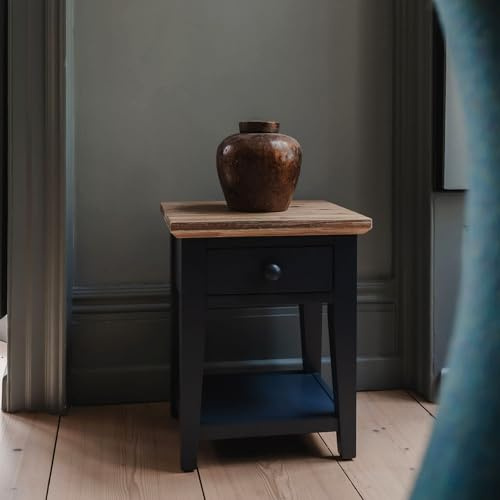 Statement Furniture Florence Wooden Sofa Table | Navy Blue Side Table with Drawer | Small End Table with Shelf | Bedroom Bedside, Lamp Table for Living Room, Hallway | FULLY ASSEMBLED
