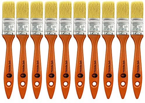 10 Pack Paint Brushes Ideal for Walls & Ceilings, Paint Brush Set with Synthetic Bristle Brush, Heavy-Duty Gloss Paint Brush for Fiberglass and Laminating (1 Inch)