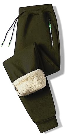 ZOXOZ Herr Joggingbyxor Joggingbyxor för Män Plysch raka ben Tjocka fickor Varma byxor Träning Fleece Termobyxor Elastisk Midja bälte Bomull Byxor Dragsko med Dragkedja Fickor Träningsbyxor Grön L