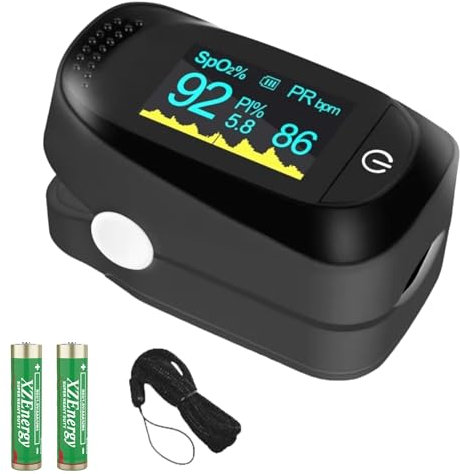 TECH14 Fingertip Pulse Oximeter Blood Oxygen Saturation Monitor, Heart Rate Monitor and SpO2 Levels With OLED Screen【CE Approved, ISO13485, FDA】 (Black)