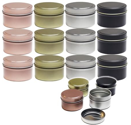 12 Piezas Latas de Velas Vacías,55 ml Mini Recipientes para Velas,Manualidades,Tarro de Vela,Almacenamiento,Envase para Velas,Tarros Metálicos Vacíos para Hacer Velas,Oro Rosa