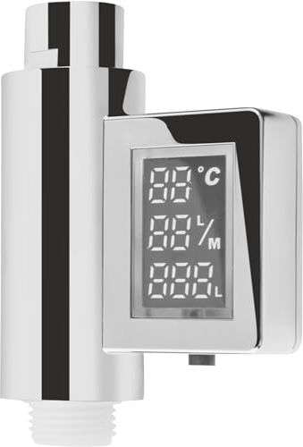 Cornat TECB3394 - Contatore di consumo Smartly, con display digitale, cromato, 3 indicatori di consumo e indicatore di cambio colore a LED, indicatore di consumo/soffione per doccia e vasca da bagno