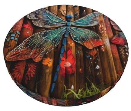 MDATT Dragonfly Fence Print Stool Covers Round,1 Pack Stretch Round Bar Stool Covers Washable Bar Stool Seat Covers