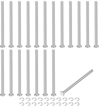 sourcing map 20Set M3x50mm Cylindrical Shaft Snap Ring Locating Pin, Silver | 304 Stainless Steel Flat Head Grooved Hinge Cylinder Position Pin with E Clip Retaining Ring