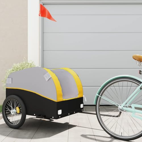 Gecheer Cykeltrailer svart och gul 45 kg järncykel släpvagn, lastcykel, släpvagn, camping, bagage, transport