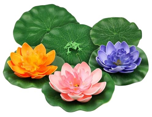 UEAVOID 6 Stück Künstliche Lotusblatt Dekoration für Pool und Teich, schwimmende Pflanzen, Lotusblüten-Optik, Teichdekoration (10/15/17cm, grüne)