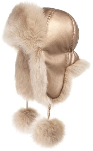 Futrzane Cappello Aviatore - Colbacco in Pelle con Pelliccia Sintetica da Donna (M, Dorato - Dorato Siberian)