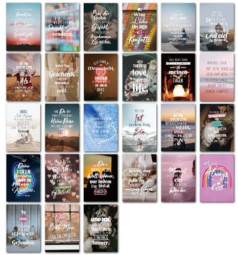 BIROYAL 27 StüCk Romantische Postkarten-Set 2 - A6 Postkarten mit Umschlägen Set - 27 verschiedene liebevolle Motive - Perfekte Überraschung für Verliebte