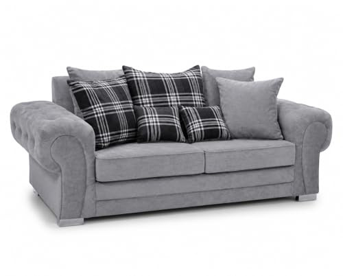 Verona 3 Seater Sofa Grey Fabric – Scatter Back Cushions – Upholstered Couch for Living Room – Comfortable Fabric Sofa – Modern Lounge Furniture