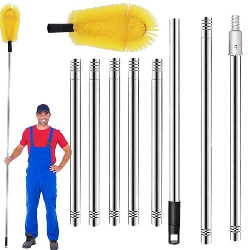 Herramientas telescópicas de limpieza de canalones – Cepillo de limpieza flexible de cabezal de cepillo limpiador de canalones, limpieza segura de larga duración para hojas de suciedad, ramas,