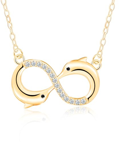 MICGIGI Collier pour femme en argent sterling 925 double pendentif en forme de dauphins en zircone cubique, or, argentée