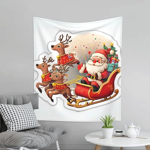 WDXQHY Weihnachtsmann- und Rehkitz-Aufkleber, vertikaler Wandteppich, Sof Polyester, Wandbehang mit Haken, perfekt für Zuhause, Schlafsaal, Strand, Picknick, 152,4 x 129,5 cm