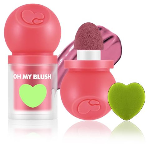 Boobeen Cream Blush Face Makeup with Cushion Applicator, Velvet Blush Long Lasting, Moisturizing, Leaving a Matte Dewy Makeup Look in Pink, Satin Finish, Neutral Color Family, Stick Container