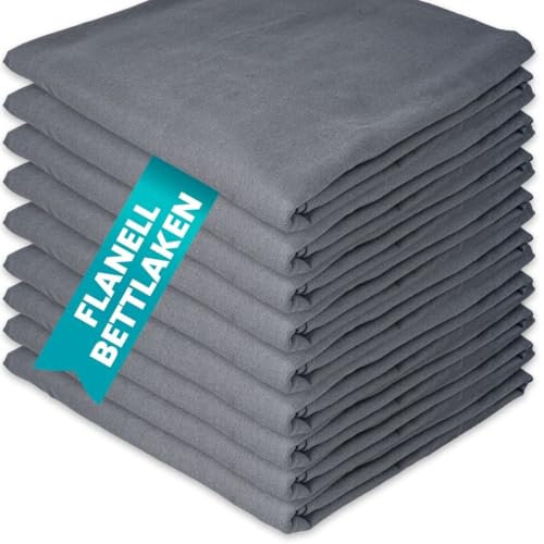 Flanell Bettlaken ohne Gummizug 200 x 220 cm Anthrazit 100% Baumwolle kuschelig warm Glatte Betttücher flauschig Hotel Laken Baumwollflanell Haustuch