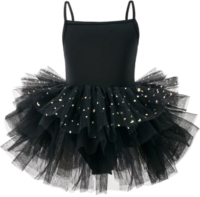 LYZOURBB Baby Girls Camisole Tutu Dresses Strap Shiny Tulle Ballet Leotard Ballerina Costume for Dance Girls 1-6 Years Black
