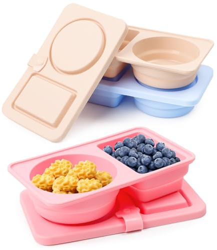Förvaringsburkar med lock, 3 stycken mellanmålsbehållare med lock, läckagesäker silikon, återanvändbara delade Bento-matlådor frukt, salladsdressing för skollekar, arbete, picknick och