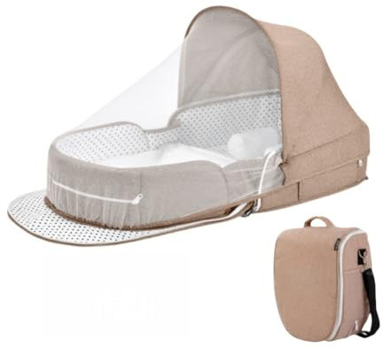 iuscacey Culla Portatile per Neonati e Bambini Piccoli - Culla da Viaggio Pieghevole con zanzariera e Materasso Morbido - Perfetta per Dormire Insieme e Viaggiare (Cachi)