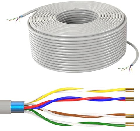 Lumonic Telefonkabel JYSTY grå | 4x2x0,6mm CCA | 100m | färgkodad & Skyddad | Metermärkning | Telekommunikationskabel, Kabel för telefonanslutning