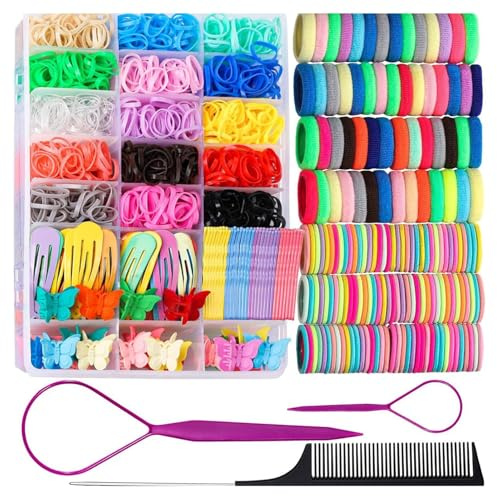 Elastic Hair Ties, Durable Hair Accessories Set, Hair Bands, Multi-color | Hair Accessories Set with Elastic Bands, Cotton Ties, Baby Elastics, Butterfly Clips, Pins, Metal Clips, Comb, Tail Tools