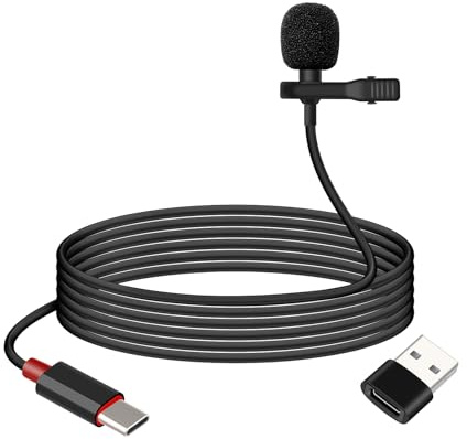 GELRHONR USB C Lavalier-mikrofon, typ C Clip-on Lapel Mic, USBC Lavalier telefonmikrofon kabelbunden med USB A-adapter, 48 kHz/16 bit högupplöst brusreducering, kompatibel med PC, bärbar dator