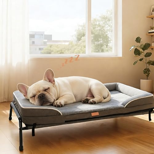 Lekespring Large Raised Dog Bed, 2-in-1 Orthopedic Elevated Pet Sofa Bed