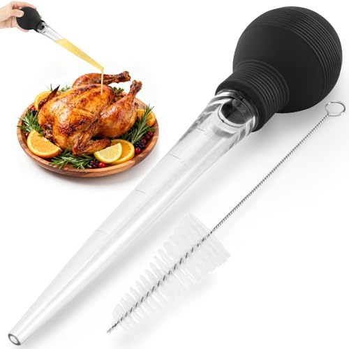 Poire a sauce cuisine, poire pour arroser la viande avec pipette cuisine graduée, poire a jus cuisine résistante à la chaleur en silicone, poire arrosage viande pour dinde, pâtisserie,embout long,28cm