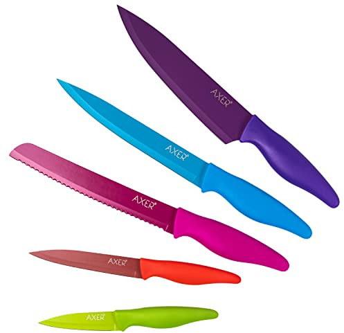 Axer Set Couteau Cuisine Colorés - Set de Couteaux de Cuisine Professionnel - Kit Couteau de Cuisine Inox - Service Couteaux Cuisine Professionnel - Chef Knife Set - Set Couteaux Professionnel