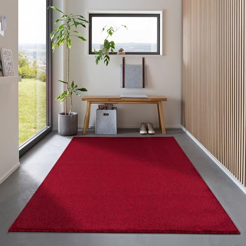 Carpetsale24 Teppich 120x170 cm Rot, Kurzflor, Einfarbig, Modern, Rechteckig, Rutschhemmend, Pflegeleicht, Teppichboden für Wohnzimmer, Schlafzimmer, Essbereich