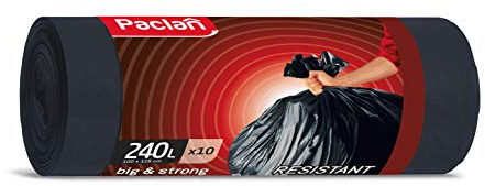 Paclan 454000 - Bolsas de basura (10 x 240 L, 10 unidades), color negro