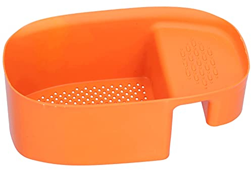 Fruit Drain Basket, Sink Colander Drain Basket Rack, Multifunction Saddle-Shaped Strainer for Filter Kitchen Waste and Wash Vegetables Fruits, Plastic Kitchen Strainer, 3x8.3 inch(Orange)