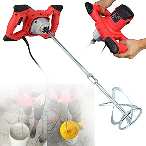 RCBDBSM 2100W Mélangeur de Mortier électrique, Malaxeur Mélangeur Mélangeur de Mortier Professionnel à 6 Vitesses, Mortier, Béton, Peinture, Mélangeur Universel, Rouge