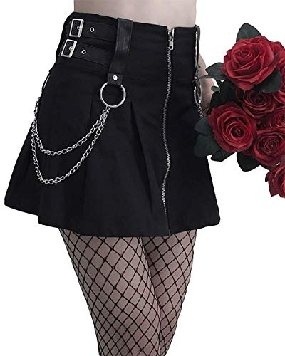 DINGJIUYAN Harajuku - Gonna a pieghe da donna, a vita alta, stile gotico, stile gotico, Gonna con cerniera, M