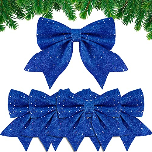 5 Stück XL Weihnachtsschleifen Glitzer Schleifen Weihnachtsbaum Bogen Schleife Blau Weihnachten Weihnachtsdeko Weihnachtsbaumschmuck Weihnachtskranz Deko