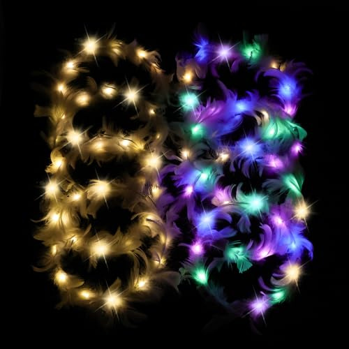Danolt Ghirlanda Di Piume A Led, 10pcs Corona Di Piume A Led Regali Di Festa Per Tutti Coroncine Fiori Per Capelli Regali Per Le Donne,Bambinacerchietto Compleanno Regali Unici Accessori Party