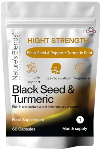 Nature’s Blends Black Seed Oil & Turmeric Capsule | Cold Pressed Black Seed Oil Capsule for Anti-Inflammatory & Immune System | Ethiopian Nigella Sativa for Hair, Skin & Joint Health | 60 Capsules