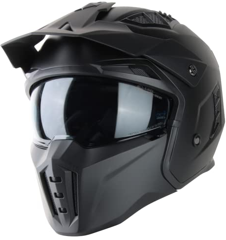 VINZ Kioto Casco Jet / Streetfighter | Certificato ECE 22.06 | Casco Moto / Scooter con Visiera Parasole | Mentoniera rimovibile | nelle taglie dalla XS-XXL - Nero opaco