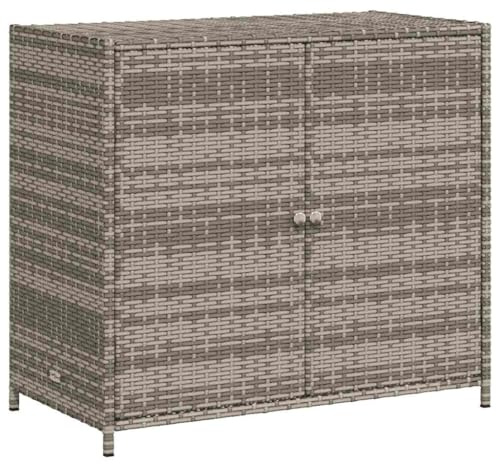 vidaXL Gartenschrank, Geräteschrank mit viel Stauraum, Beistellschrank Schrank mit Türen, Balkonschrank Terrassenschrank, Grau Poly Rattan