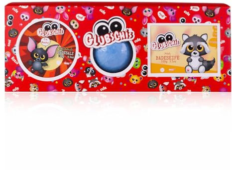 Accentra - Set da bagno GLUBSCHIS in confezione regalo, con 100 g di sali da bagno, sapone da 100 g e bomba da 100 g, motivo Baako & Clooney – Set regalo per ragazze o ragazzi per compleanno o Natale