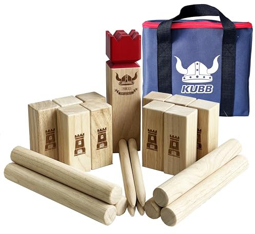Kubb Spiel Set Hartholz Wurfspiel Wikinger Spiel Holz Wurfspiel (Klassisch, mit Tragetasche)