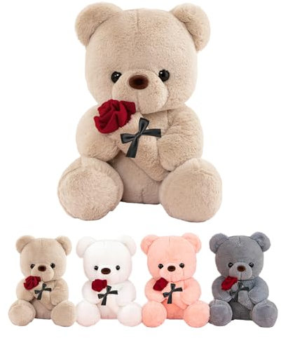 LIHIQIYA Teddybär mit Rosen, Neujahrsgeschenke für Frauen, 25cm Plüschtier mit Rose, Plüsch-Bär Teddybären Stofftier Spielzeug Süße Silvester Kuscheltier Geburtstagsgeschenk für Beste Freundin Ehefrau