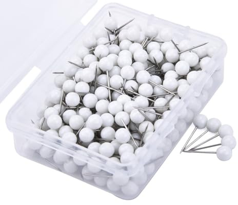 Hrlace 300 st kort spik 5 mm runt huvud stift färghuvud tryckstift plasthuvud stiftnålar karta pins markeringsnålar anslagstavla stift för världskarta, korkbräda, tygmarkering vit