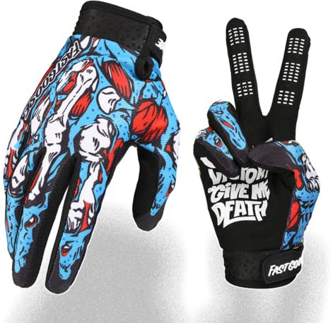 Fast passion Skeleton-Paw Motorradhandschuhe für Damen und Herren, Fahrradhandschuh, atmungsaktiv, Dirtbike-Handschuh für ATV, MTB, Motocross-Rennen, Blau, Größe L
