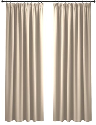 Yorkshire Bedding Pencil Pleat Blackout Curtains for Bedroom W66 x L90 Inch Drop Thermal Insulated Extra Wide Room Divider Cream Curtains with 2 Panels