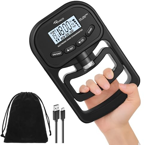 Ryaco Grip Strength Tester, 396lbs/180kg Rechargeable Digital Hand Dynamometer Grip Strength Trainer Electronic Hand Grip Strengthener Exerciser Meter with LCD Display for Sport Home School Use