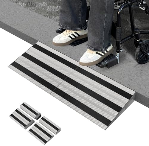 Nuvium 3 Rise Modular Threshold Ramp for Doorways, Stable Wheelchair Ramp for Home Steps, Aluminum Door Ramp and Curb Ramp for Scooters, Power Chairs, Cars, 1100LBS Load Capacity