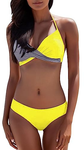 Sexy Neckholder Bikini Damen Set-Bikinis für Frauen Bauchweg Farbblock Brazilian Style Große Brüste Push Up-Bikini Sets Grosse Grössen Bikini Oberteil und Bikini Hose Bikinis Bademode Badebekleidung